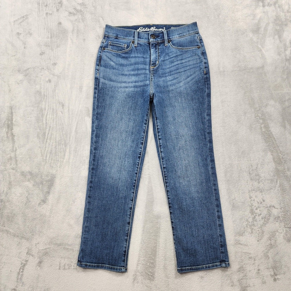 Eddie‎ Bauer Jeans Womens P2 PETITE Blue Voyager High Rise Crop Stretch Denim